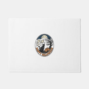 Vintage Halloween Cat Moonlit Ghost Badge_1 Doormat