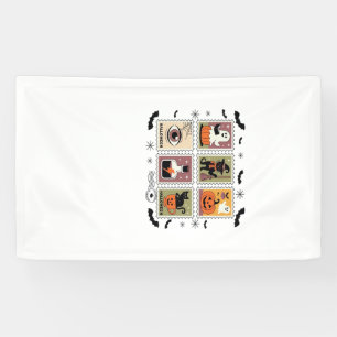 Vintage Halloween Cat Postage Stamp Collection T-s Banner