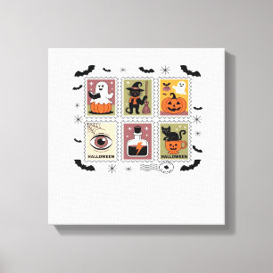 Vintage Halloween Cat Postage Stamp Collection T-s Canvas Print