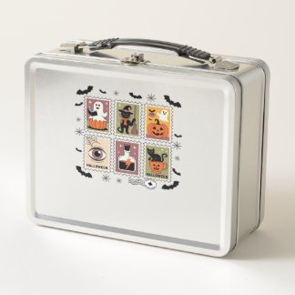 Vintage Halloween Cat Postage Stamp Collection T-s Metal Lunch Box