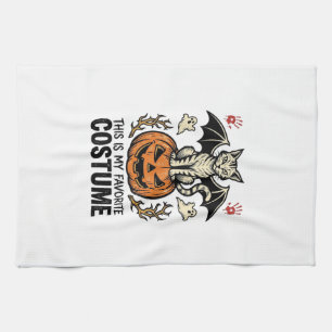 Vintage Halloween Cat Pumpkin Costume Shirt Design Tea Towel