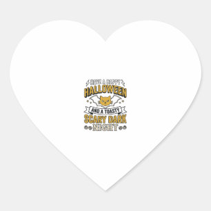 Vintage Halloween Cat Scary Dark Night Design_1 Heart Sticker