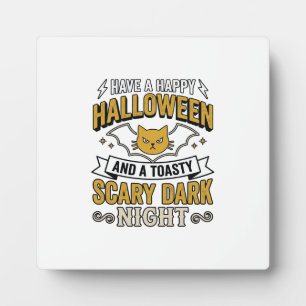Vintage Halloween Cat Scary Dark Night Design_1 Plaque