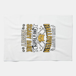 Vintage Halloween Cat Scary Dark Night Design_1 Tea Towel