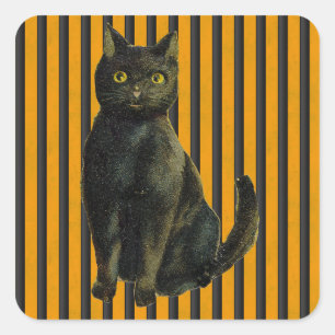 Vintage Halloween Cat Square Sticker