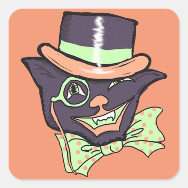 Vintage Halloween Cat Square Stickers (Front)