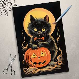 Vintage Halloween Cat with Pumpkin Decoupage Tissue Paper