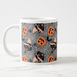Vintage Halloween Cats and Pumpkins Pattern Large Coffee Mug