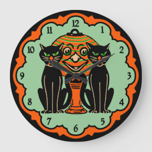Vintage Halloween Cats Clock