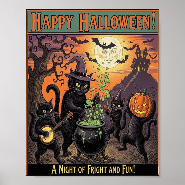  Vintage Halloween Cats Poster (Front)