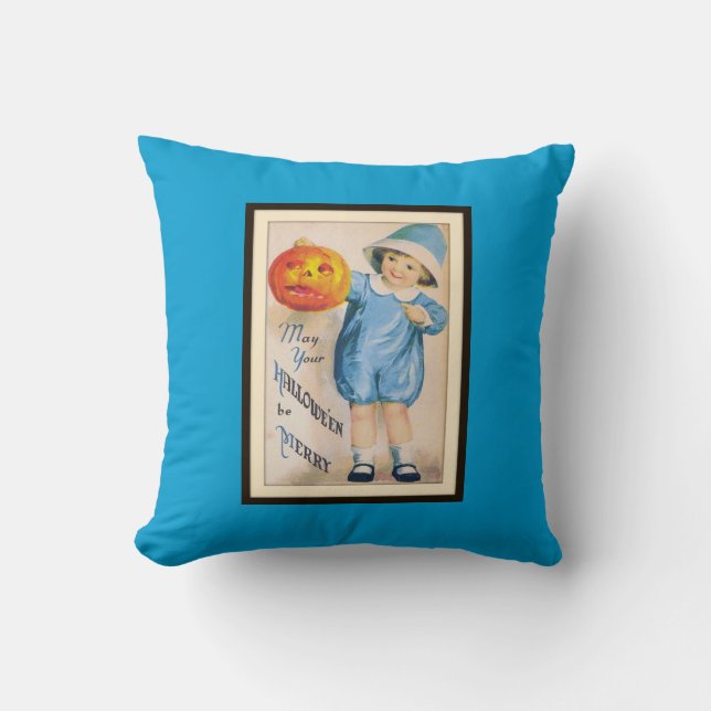 Vintage Halloween Child with Jack o' Lantern Cushion (Front)