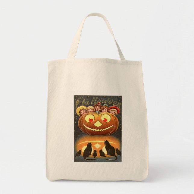 Vintage Halloween Children and Cats Tote Bag (Front)
