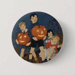 Vintage Halloween, Children holding Pumpkins 6 Cm Round Badge