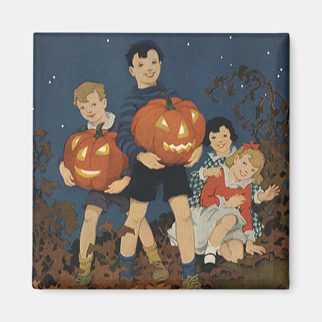 Vintage Halloween, Children holding Pumpkins Magnet (Front)