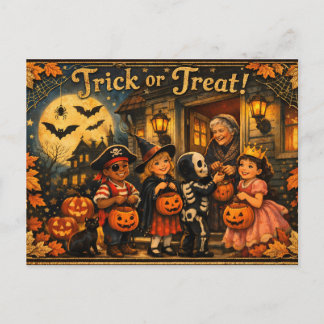 Vintage Halloween Children in Costumes  Postcard