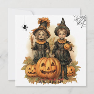 Vintage Halloween Children, Jack O Lantern Holiday Card
