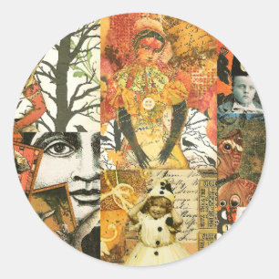 Vintage Halloween Collage Classic Round Sticker