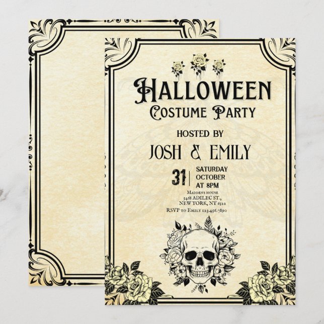 Vintage Halloween Costume Party Adult Pumpkin Invitation (Front/Back)