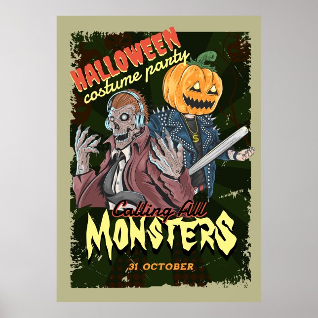 Vintage Halloween Costume theme Birthday Party Poster (Front)