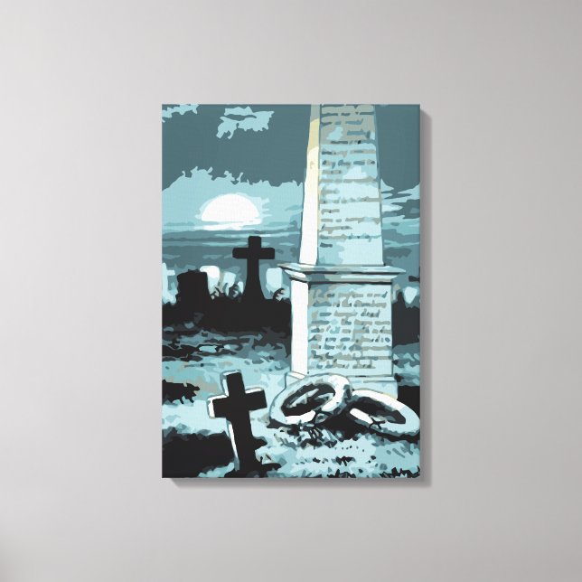 Vintage Halloween, Creepy Cemetery with Graves Canvas Print (Front)