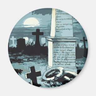 Vintage Halloween, Creepy Cemetery with Graves Magnet
