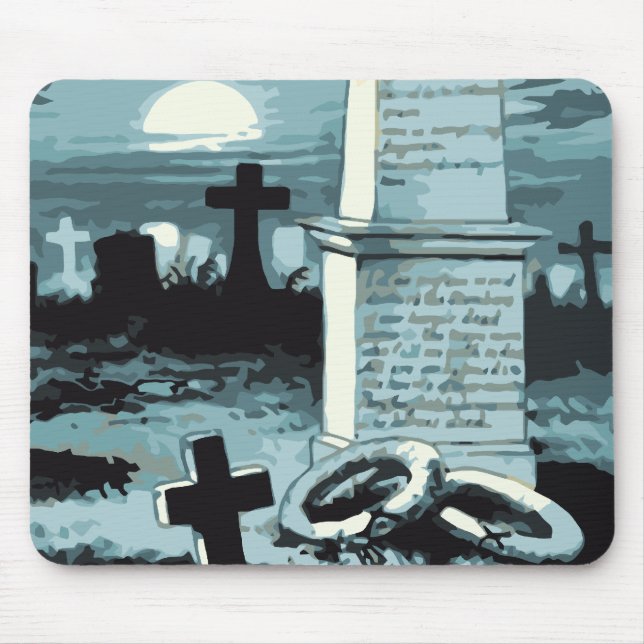 Vintage Halloween, Creepy Cemetery with Graves Mouse Pad (Front)
