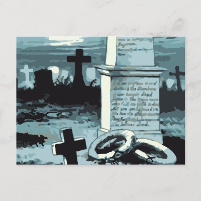 Vintage Halloween, Creepy Cemetery with Graves Postcard (Front)