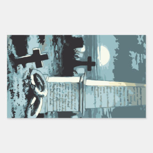 Vintage Halloween, Creepy Cemetery with Graves Rectangular Sticker