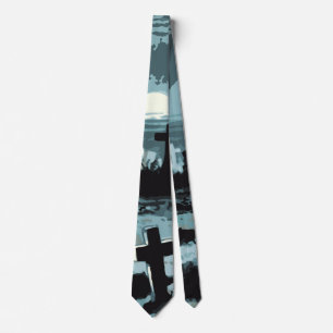 Vintage Halloween, Creepy Cemetery with Graves Tie