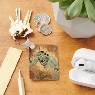 Vintage Halloween, Creepy Demon Monster with Horns Key Ring