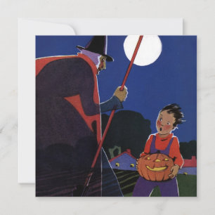 Vintage Halloween, Creepy Witch with Boy Card