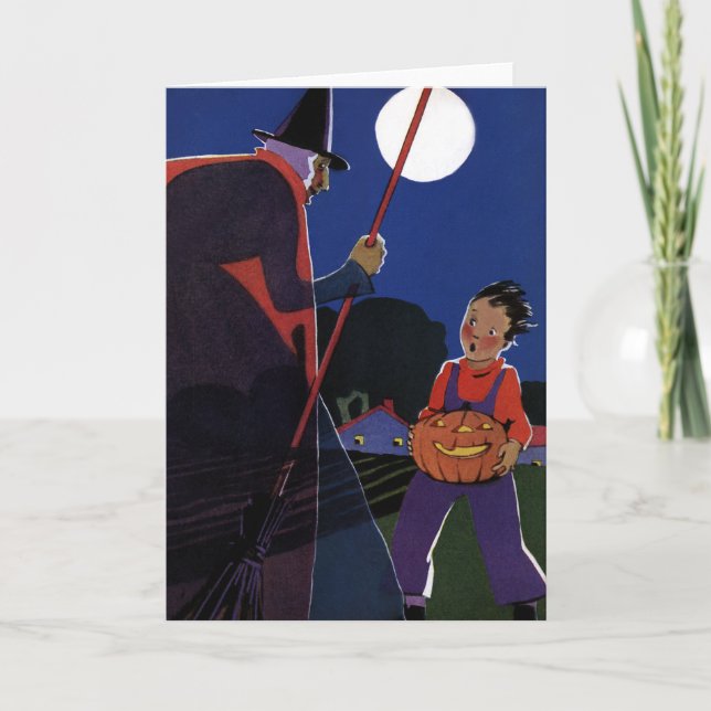 Vintage Halloween, Creepy Witch with Boy Card (Front)