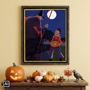Vintage Halloween, Creepy Witch with Boy Poster
