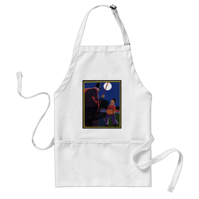 Vintage Halloween, Creepy Witch with Boy Standard Apron (Front)
