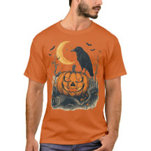 Vintage Halloween Crow Jack O Lantern Pumpkin Shir