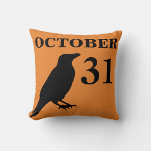 Vintage Halloween crow pillow
