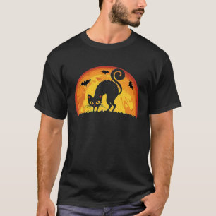 Vintage Halloween Cute Scary Black Cat at Night Ho T-Shirt