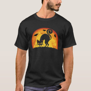 Vintage Halloween Cute Scary Black Cat at Night Ho T-Shirt