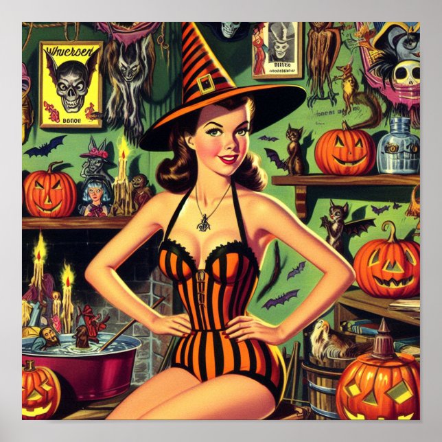 Vintage Halloween Cute Witch Pinup Poster (Front)