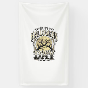Vintage Halloween Day Moon Tree Branch Shirt Desig Banner