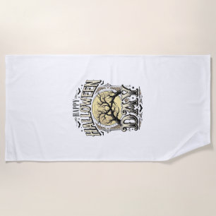 Vintage Halloween Day Moon Tree Branch Shirt Desig Beach Towel