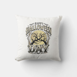 Vintage Halloween Day Moon Tree Branch Shirt Desig Cushion