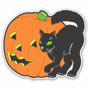 Vintage Halloween Decoration Black Cat and Pumpkin