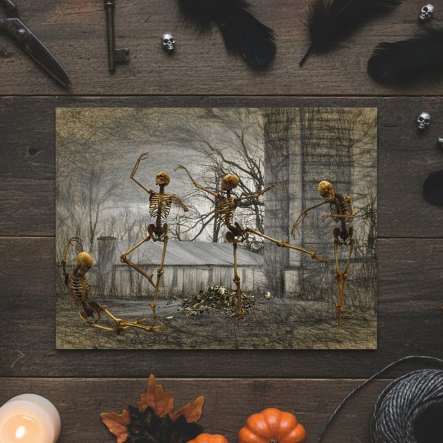 Vintage Halloween Decoupage Dancing Skeletons  Postcard (Creator Uploaded)