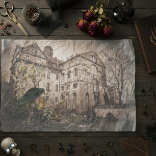 Vintage Halloween Decoupage Haunted House  Tissue Paper