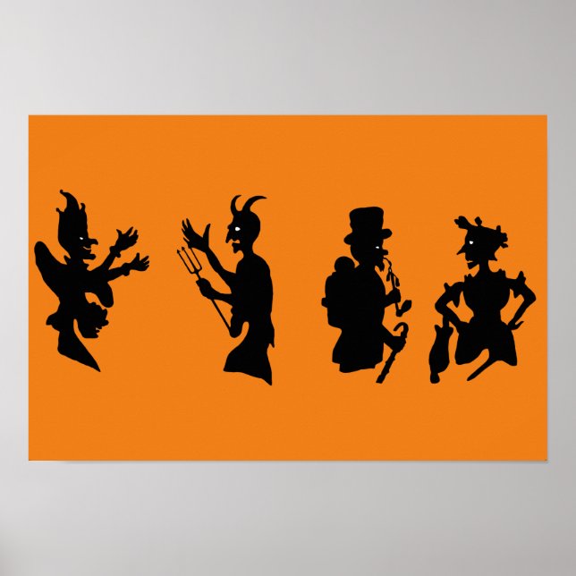 Vintage Halloween Demon Devil Silhouettes Poster (Front)
