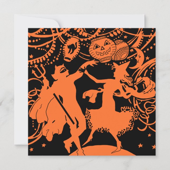 Vintage Halloween Devil Witch Dance Card (Front)