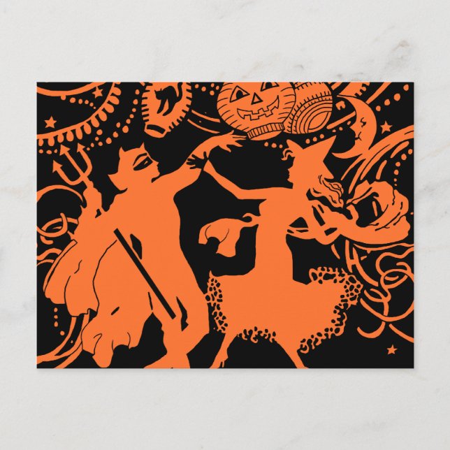 Vintage Halloween Devil Witch Dance Postcard (Front)