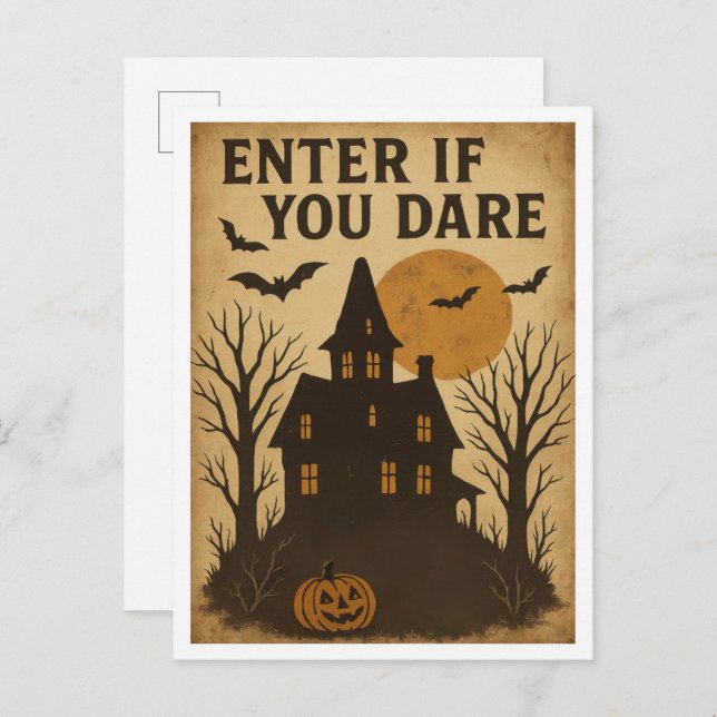 Vintage Halloween Enter if You Dare Postcard (Front/Back)