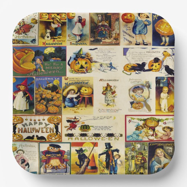 Vintage Halloween Ephemera Paper Plate (Front)